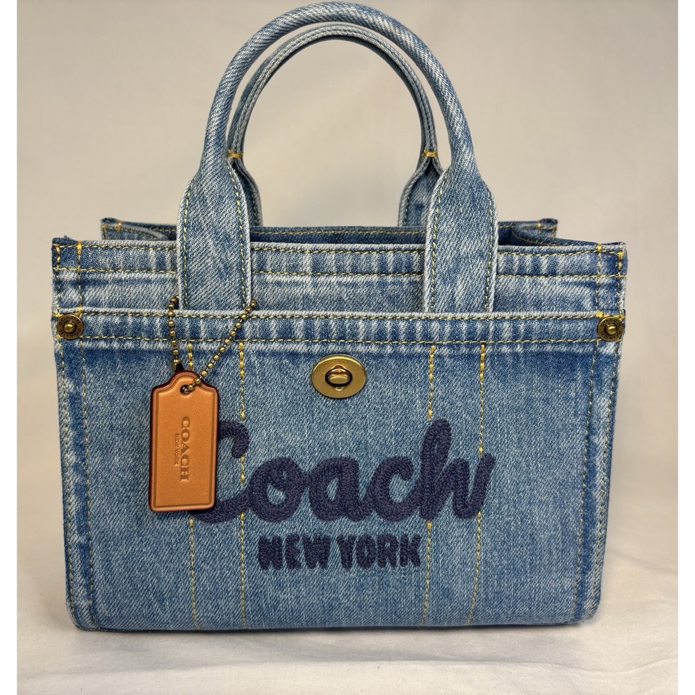 NWT Coach Blue Denim Mini Cargo Tote W/ Detachable Crossbody Strap